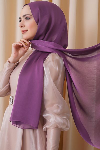 Octopus Evening Dress Janjan Bright Satin Textured Hijab Evening Dress Chiffon Orchid Light Purple