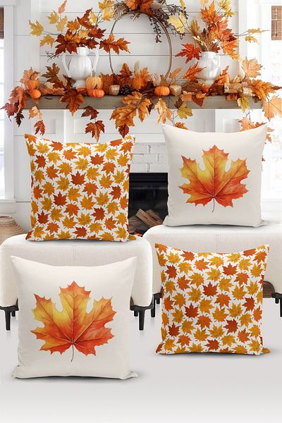 Bertille Home Autumn Series - Double Sided Digital Printed 4-Piece Throw Pillow Set (Halloween Weight)