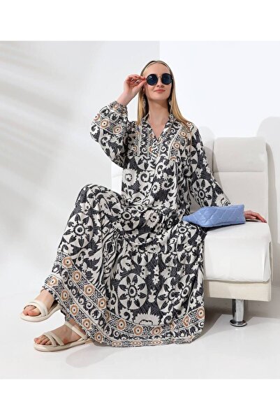 CELT فستان فيسكوز بياقة القاضي - نمط وتفاصيل كم بالون، زر - أسود lV