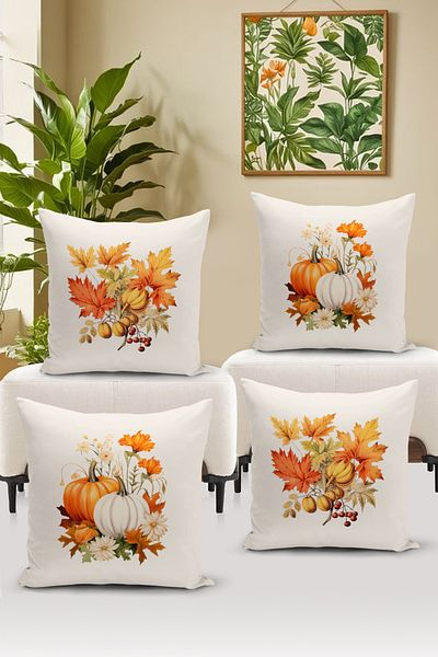Bertille Home Autumn Series - Double Sided Digital Printed 4-Piece Throw Pillow Set (Halloween Weight)