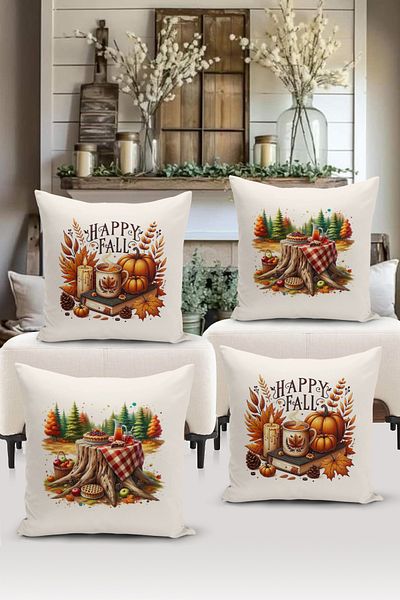 Bertille Home Autumn Series - Double Sided Digital Printed 4-Piece Throw Pillow Set (Halloween Weight)
