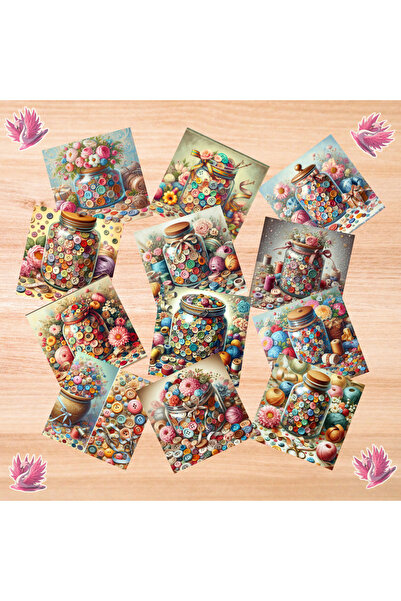 Pink Swan Craft Vintage în butoane în borcan - 12 buc. Set de autocolante pentru planificator pentru albume de însemnări Bullet Journal