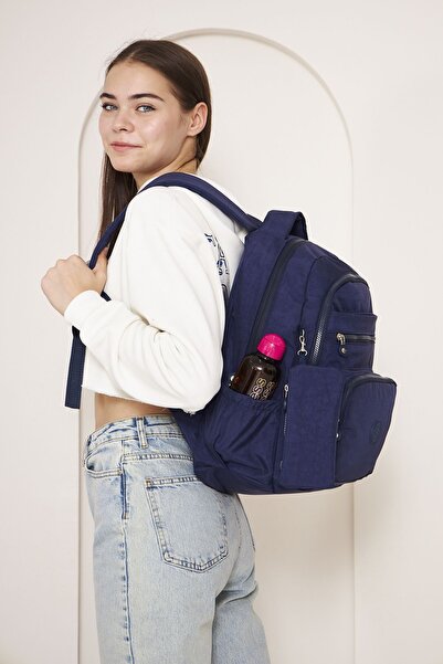 MUBO Original Water-Resistant Crinkle Fabric Large Size School Bag with 2 Water Bottle Compartments (Daily, College)