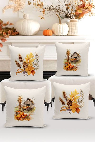 Bertille Home Autumn Series - Double Sided Digital Printed 4-Piece Throw Pillow Set (Halloween Weight)