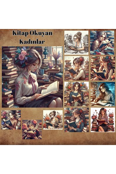 Pink Swan Craft مجموعة ملصقات نسائية عتيقة لقراءة الكتب مكونة من 12 قطعة من سكرابوك رصاصة مجلة حصيرة مخططة