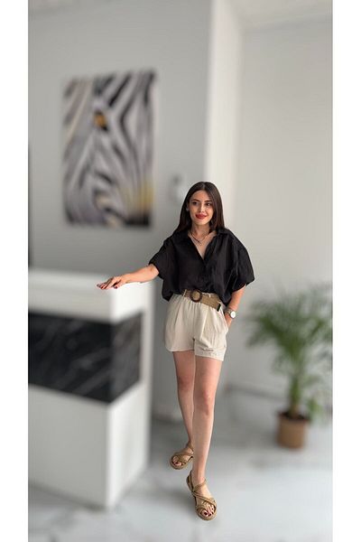 Butik Straw Linen Shorts - Belted