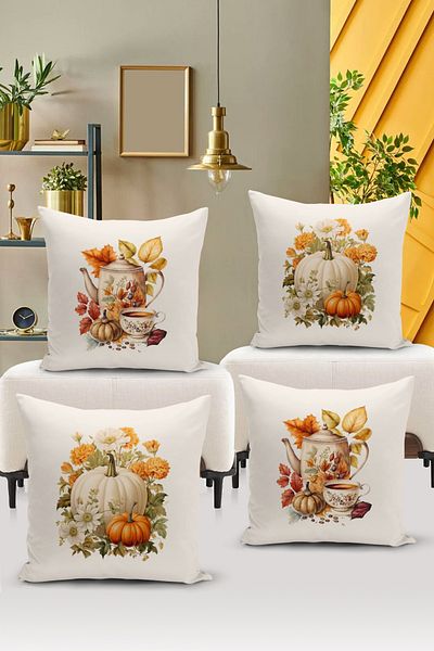 Bertille Home Autumn Series - Double Sided Digital Printed 4-Piece Throw Pillow Set (Halloween Weight)