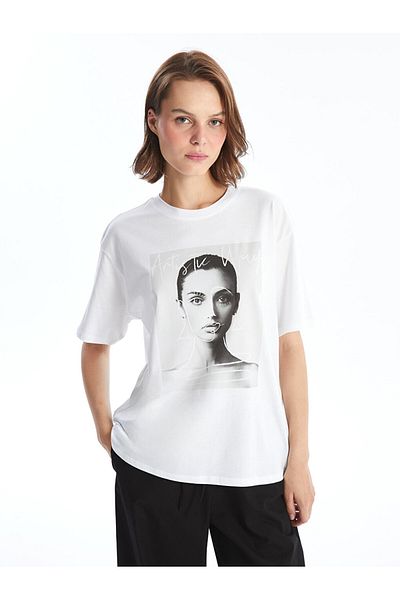 LC Waikiki Oversize dámské triko - výstřih, potištěný, krátký rukáv
