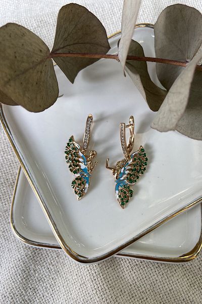 fuya design Fairy Girl Green Jewelled Steel Earrings