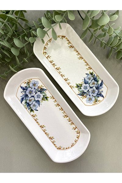 Yiğit Seramik Züccaciye Yediveren Flower - 2-Piece Oval Breakfast Plate