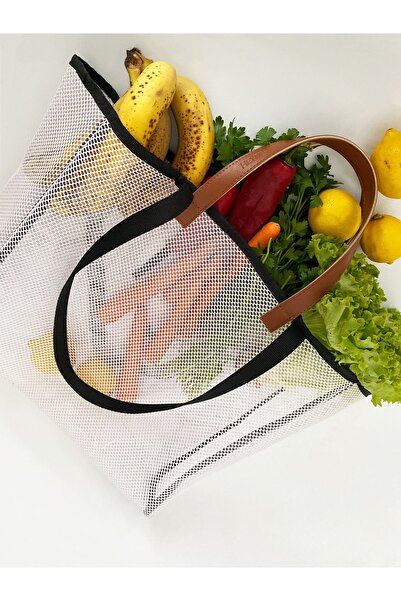 HEYBE'S Geantă de umăr pentru plajă și cumpărături, cu plasă albă, transparentă