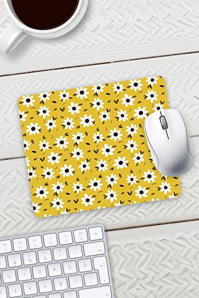 HobiShop Sarı Renk Papatya Tasarım Baskılı Mouse Pad 23x19cm Fare Altlığı Kay...
