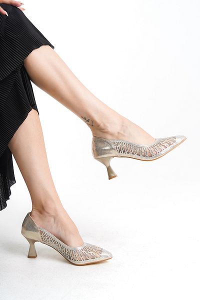 YADE MODA Gold Stoned Women's Heeled Evening Dress Shoes