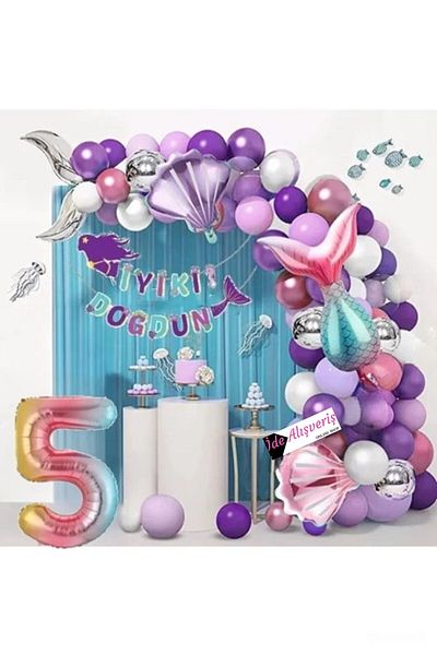 BKMC PARTY Mermaid Silver Tailed Banner Luxury Birthday Set