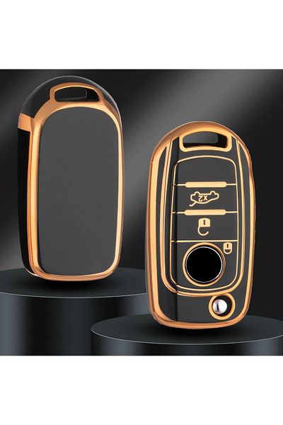 Kasey Nano Key Control Cover Compatible for Fiat Egea - Auto Keychain 3 Keys Black