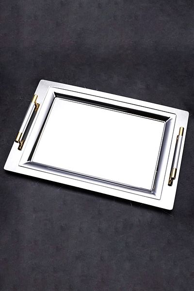 ÖzSa Home Mercan Silver Gold Presentation Serving Coffee and Tea Tray Treat Tray