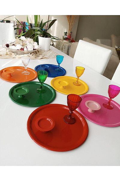 AZRAM HOUSE Round 6 pcs red, blue, yellow, orange, green, pink single person presentation tray