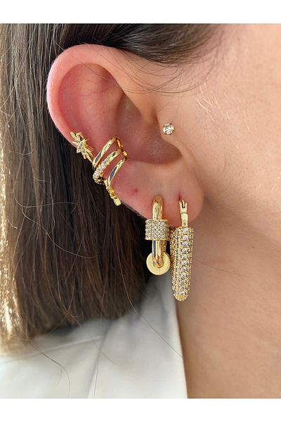 Pinery Jewels Polar Star Brass Overlay Plated Women's Earcuff Cartilage Earrings