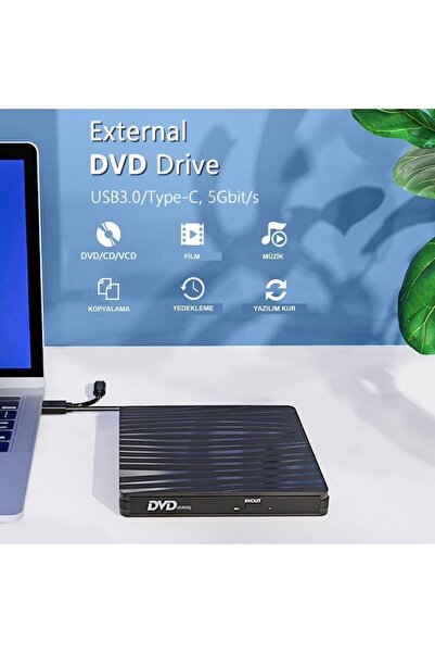 UpWay Dvd Rw Usb 3.0 Type-c Slim Harici Cd Dvd Yazıcı Okuyucu Macbook Imac Windows11