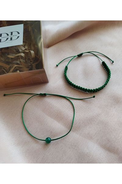 derokas Green Aventurine Thread and Macrame Knitted Bracelet Set of 2