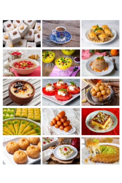 NUNUKİ Traditional Flavors - Sweet Baklava, Turkish Delight, Quince, Kunefe, Rice Pudding and Ashura Sticker Set 5,6Cmx4Cm Nsti0188