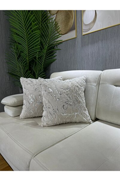 Paris Life Gümüş Varaklı Pelüş Rabbit Kare Kırlent Kılıfı - Krem