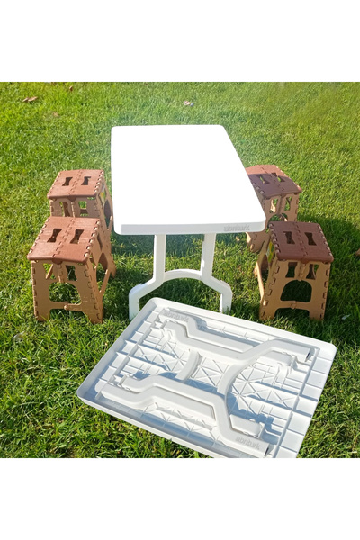abnturk 5 Parça Masa Seti 4 Tabure ile Piknik Kamp Bahçe Katlanır Masa 78x55 ...