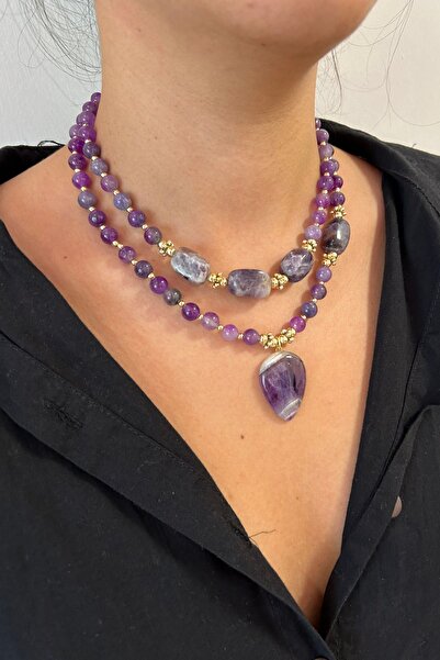 Suerte Accessories Mor Akik Doğal Taş Ametist Doğaltaş Uçlu El Yapımı Özel Ta...