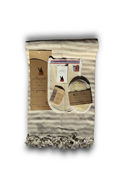 Develi Bambu Pamuk Plaj Havlusu Banyo Peştemal Seti -Kahve Krem