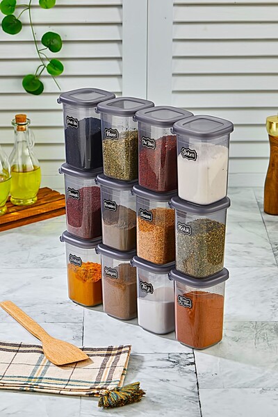 KATE HOME 12'li Etiketli Ve Sızdırmaz Kapaklı Baharatlık Seti - 450ml - 25 Adet Etiket