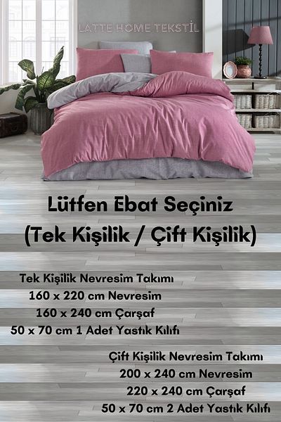 LATTE TEKSTİL Σετ Παπλωματοθήκη Almira Μονό Διπλής Όψης Βαμβακερή Ranforce - Δίχρωμη