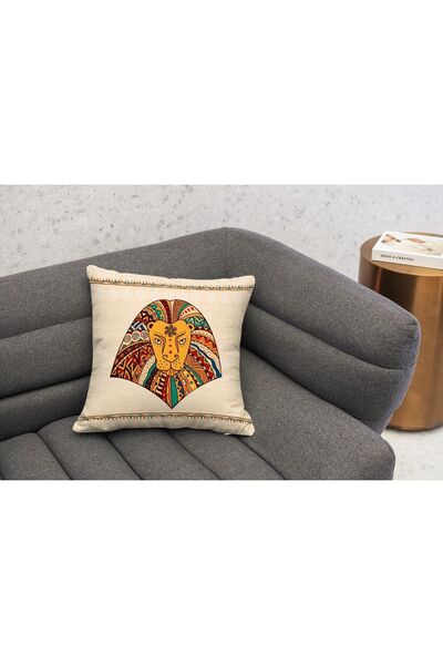 Şah Dekor غطاء وسادة مطبوع رقميًا بألوان برتقالية كريمية مع شخصيات نسائية على...