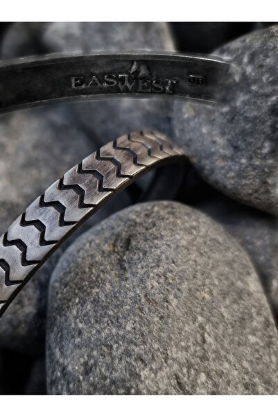 EAST&WEST 925 Ayar Gümüş Wave Serisi Kelepçe Bileklik-Oksitli Renk