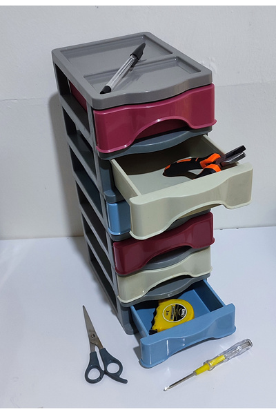 abnturk 6 Çekmeceli Renkli Mini Komidin 21x15 h:38 Plastik Dikiş Nakış Enfiye...