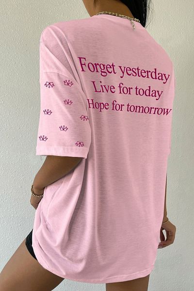 DE PLEIN Crown Eye Printed Oversize Pink Women's T-shirt