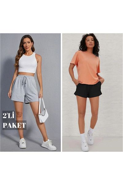 DAXİS Sportwear Company Pantaloni scurți de damă negru gri - pachet de 2