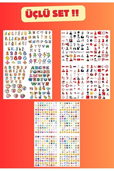 Etiketçi Paşa Üçlü Fırsat Seti - 12 Sayfa - 1040 Adet Sticker - Alfabe - Öğre...