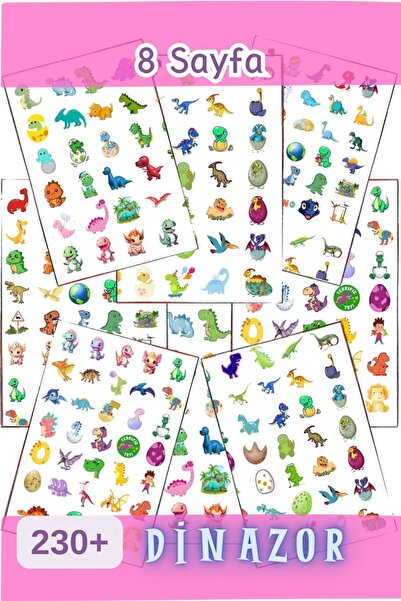 Etiketçi Paşa 230 Adet Sticker - Dinazor , Ajanda ve Günlükler Için Eğlenceli...
