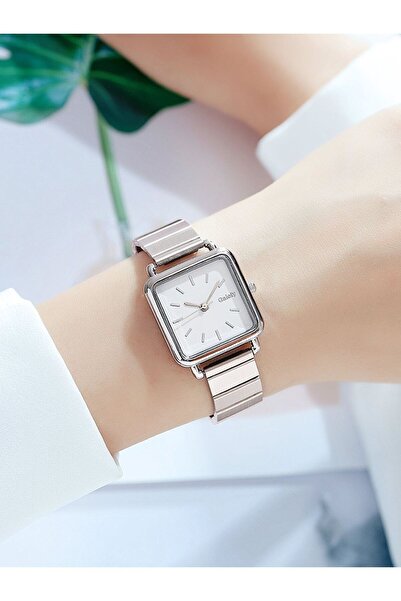 modernist Silver Colored Square Minimal Women's Wristwatch