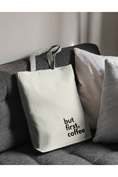 redame Y2k Minimalist but First Coffee Slogan Cloth Tote Bag