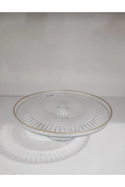 MAViHOME Cam Ayaklı Pasta Standı Gold Yaldız Detaylı Servis Sunum Tabağı 21 Cm