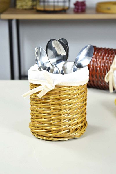 SepetçiBaba Cream Colored Wicker Round Spoon Holder