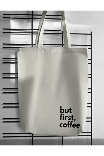 redame Y2k Minimalist but First Coffee Slogan Cloth Tote Bag