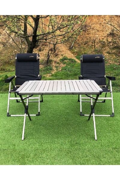 CAMPOUT Lüks Sandalye 2 Adet + Xxl Alüminyum Masa Set