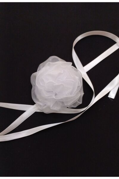 es moda shop Beena Handmade Organza Flower Neck Tie White