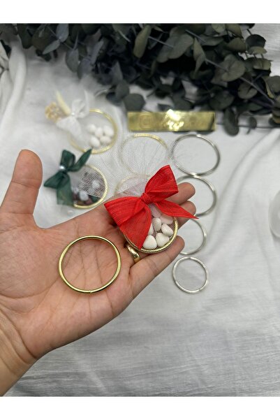 E Elmas Gold 4 Cm Nikah Şekeri Hediyelik Halka Demir 50 Ader (SADECE HALKA)