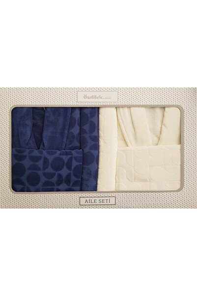 Özdilek Circular Aile Bornoz Seti- Krem İndigo