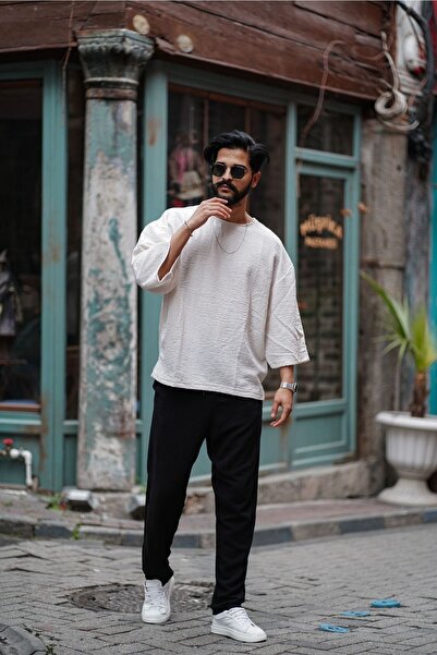 MFU collection Ανδρικό λινό μπλουζάκι με μανίκια Oversize