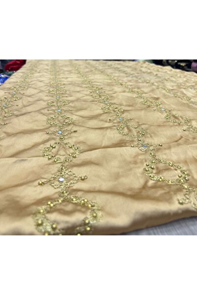 OsmanKumaşDantel Saten İşlemeli Taşlı Kumaş