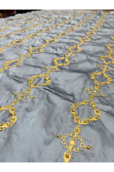 OsmanKumaşDantel Stone Detailed Satin Embroidered Fabric